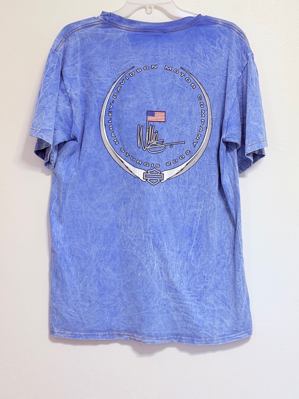 Harley-Davidson Washed Blue Short Sleeve Tee with Flag Graphic Large